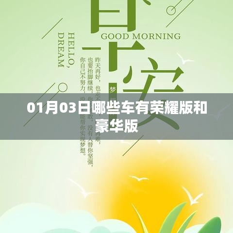 根據(jù)您的需求，為您生成一個(gè)符合百度收錄標(biāo)準(zhǔn)的標(biāo)題，，榮耀與豪華車(chē)型大盤(pán)點(diǎn)，01月03日熱門(mén)車(chē)型榜單揭曉，字?jǐn)?shù)在指定范圍內(nèi)，同時(shí)突出了榮耀版和豪華版車(chē)型的特點(diǎn)，易于吸引用戶(hù)點(diǎn)擊。