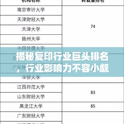揭秘復(fù)印行業(yè)巨頭排名，行業(yè)影響力不容小覷！